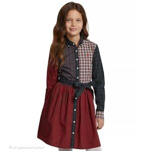 Polo Ralph Lauren Girls Patchwork Plaid Shirtdress Red Green Multi Size 16 L/XL
